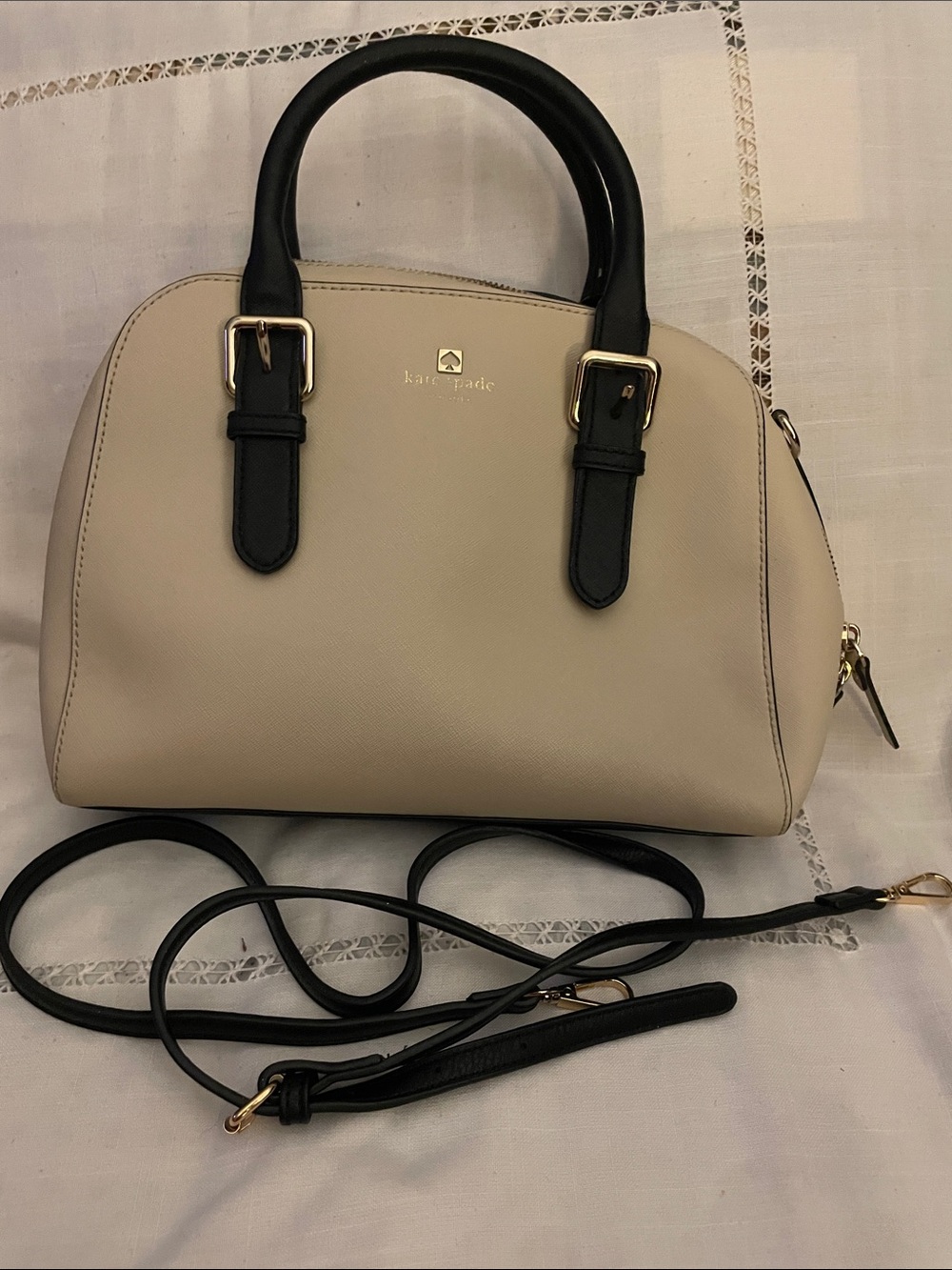 kate spade Cream Satchel- Crossbody Black Handles & Strap